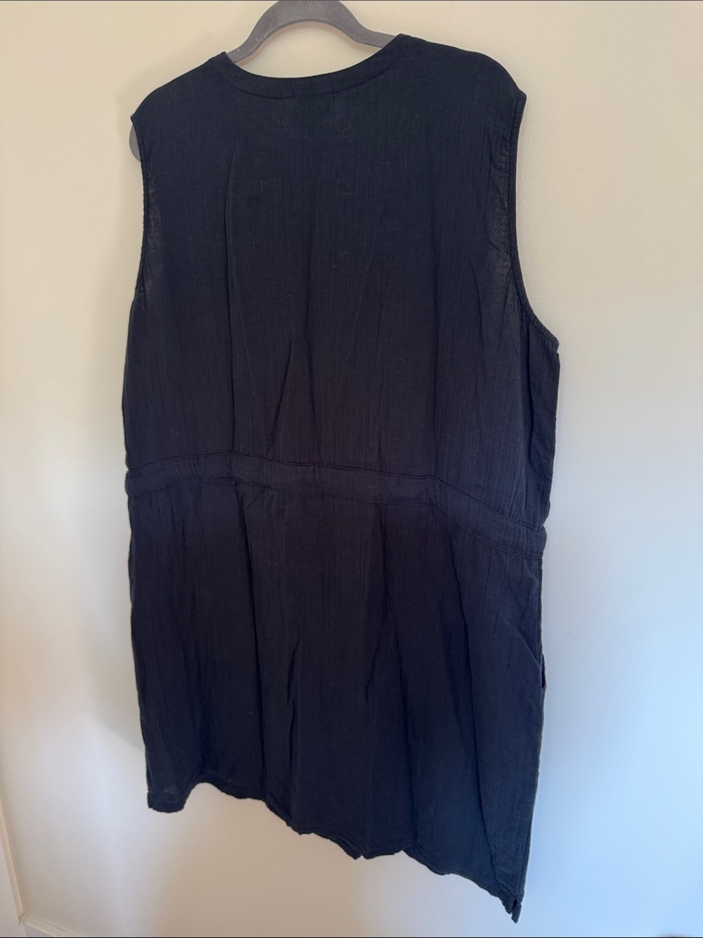 Columbia Black Muslin Sinch Tie Waist Dress Sleeveless Button-Up - Picture 3 of 3